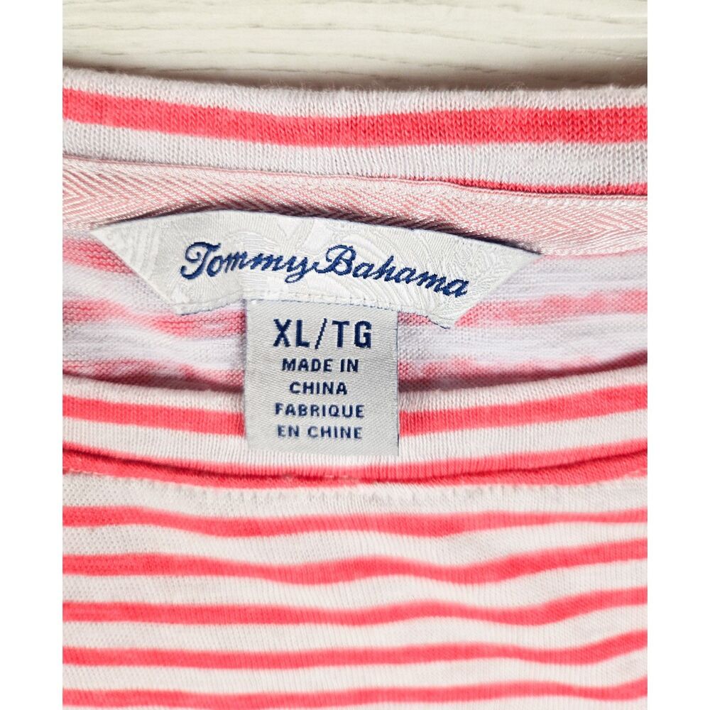Tommy Bahama XL Striped Flutter Sleeve Top Pink Coral White High Low Modal Blend